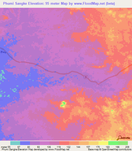 Phumi Sangke,Cambodia Elevation Map