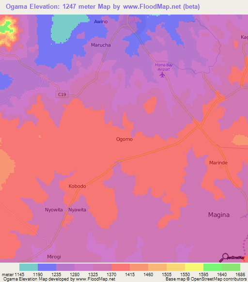 Ogama,Kenya Elevation Map