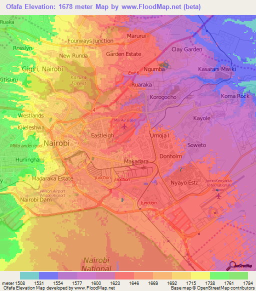Ofafa,Kenya Elevation Map