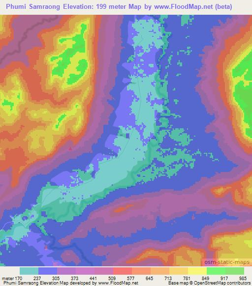Phumi Samraong,Cambodia Elevation Map