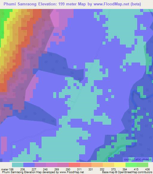 Phumi Samraong,Cambodia Elevation Map