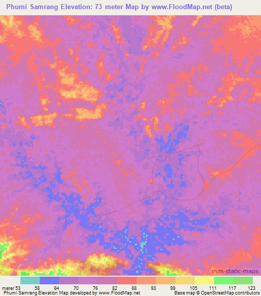 Phumi Samrang,Cambodia Elevation Map