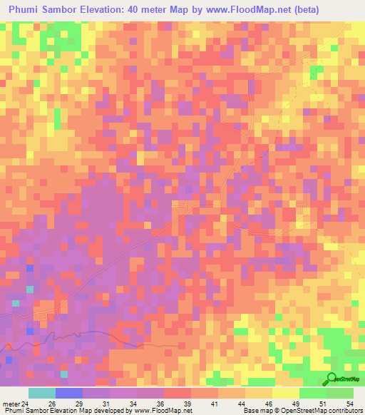 Phumi Sambor,Cambodia Elevation Map