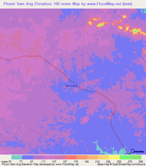 Phumi Sam Ang,Cambodia Elevation Map