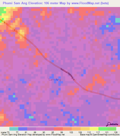Phumi Sam Ang,Cambodia Elevation Map