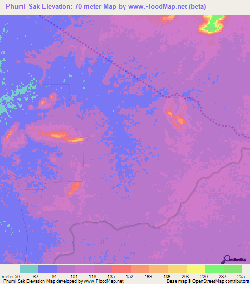 Phumi Sak,Cambodia Elevation Map