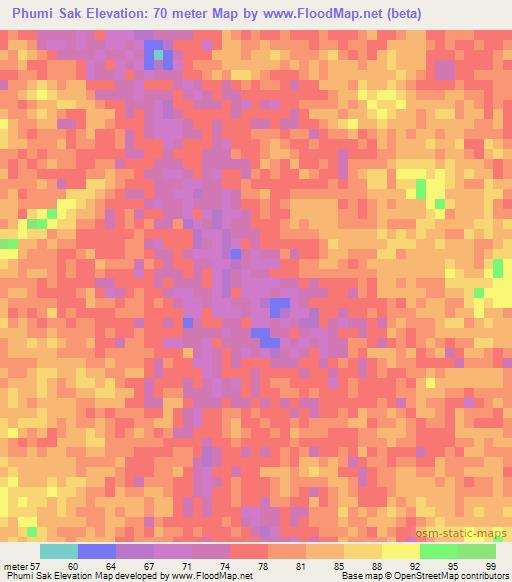 Phumi Sak,Cambodia Elevation Map