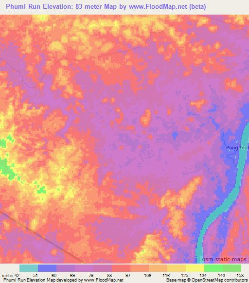 Phumi Run,Cambodia Elevation Map