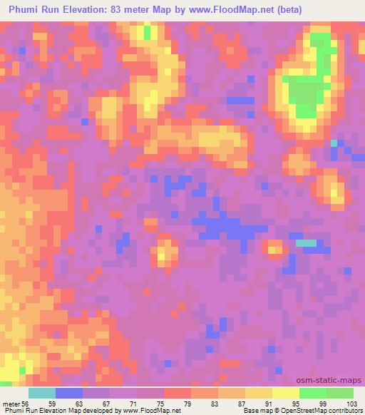 Phumi Run,Cambodia Elevation Map