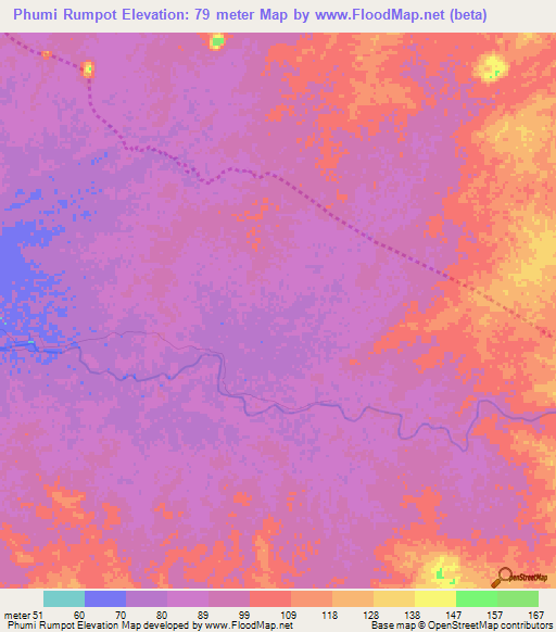 Phumi Rumpot,Cambodia Elevation Map