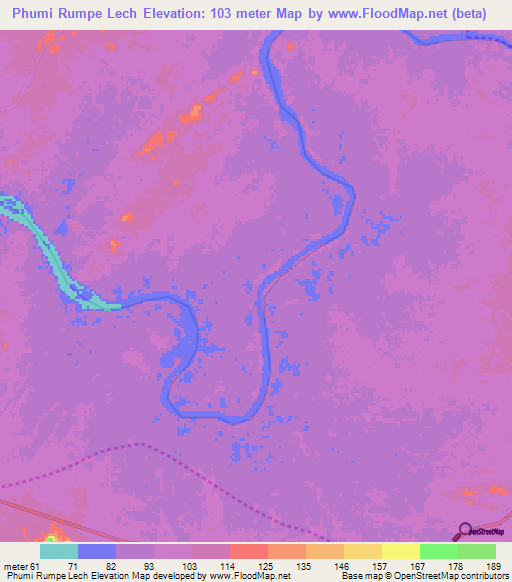 Phumi Rumpe Lech,Cambodia Elevation Map
