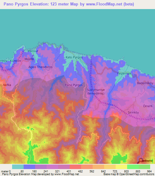 Pano Pyrgos,Cyprus Elevation Map
