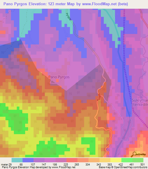 Pano Pyrgos,Cyprus Elevation Map