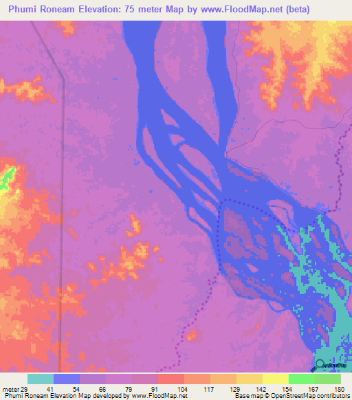 Phumi Roneam,Cambodia Elevation Map