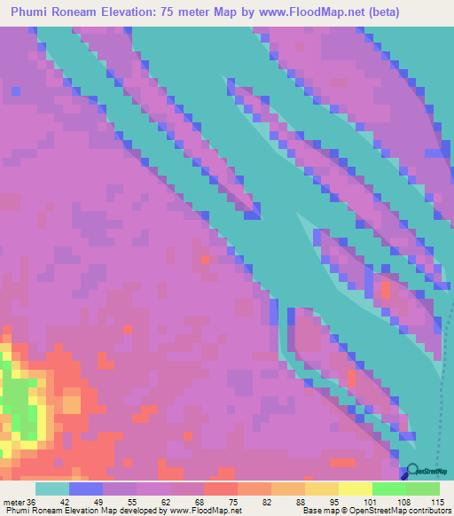 Phumi Roneam,Cambodia Elevation Map