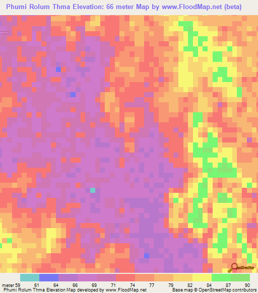 Phumi Rolum Thma,Cambodia Elevation Map