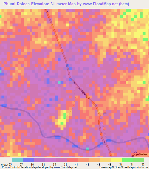 Phumi Roloch,Cambodia Elevation Map