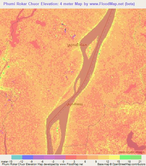 Phumi Rokar Chuor,Cambodia Elevation Map
