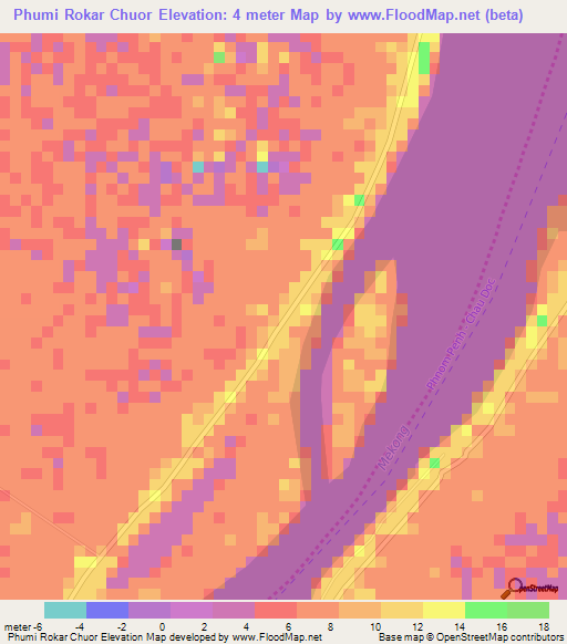 Phumi Rokar Chuor,Cambodia Elevation Map