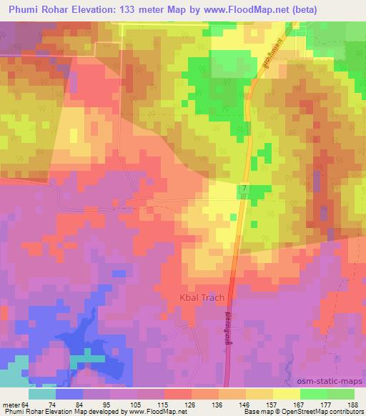 Phumi Rohar,Cambodia Elevation Map