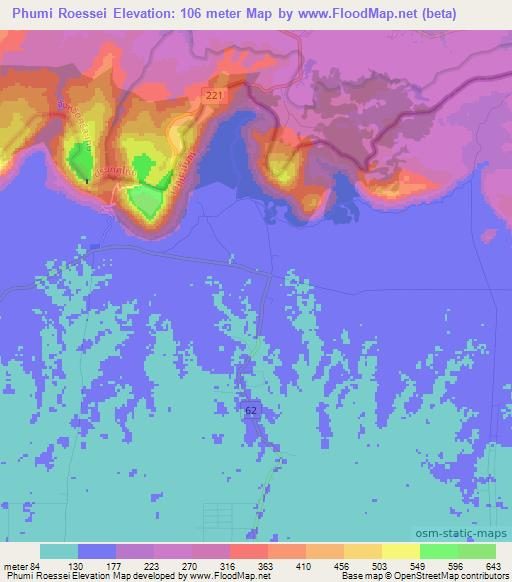 Phumi Roessei,Cambodia Elevation Map