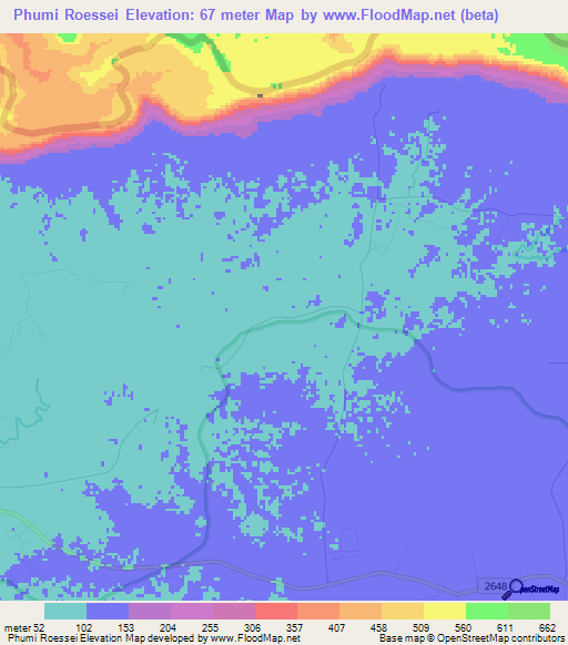 Phumi Roessei,Cambodia Elevation Map