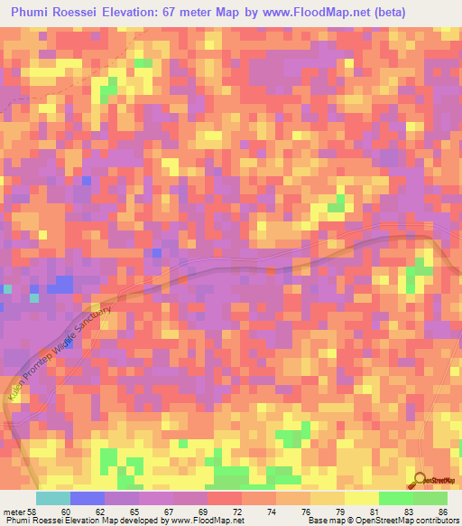 Phumi Roessei,Cambodia Elevation Map