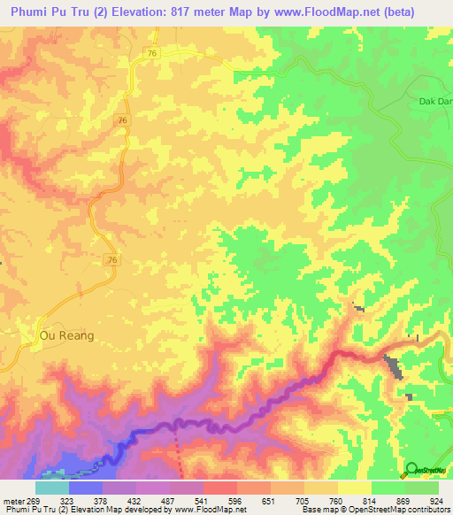 Phumi Pu Tru (2),Cambodia Elevation Map