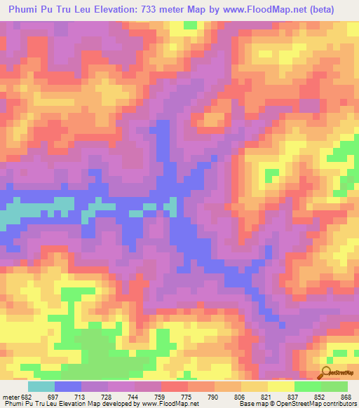 Phumi Pu Tru Leu,Cambodia Elevation Map