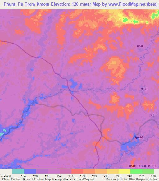 Phumi Pu Trom Kraom,Cambodia Elevation Map