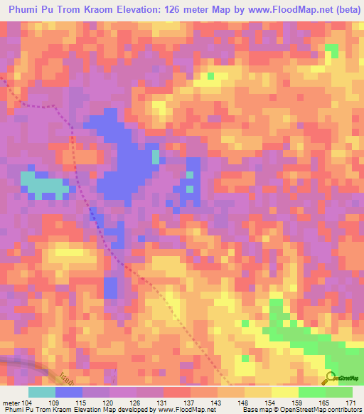Phumi Pu Trom Kraom,Cambodia Elevation Map