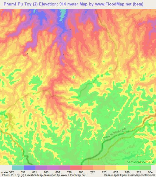 Phumi Pu Toy (2),Cambodia Elevation Map