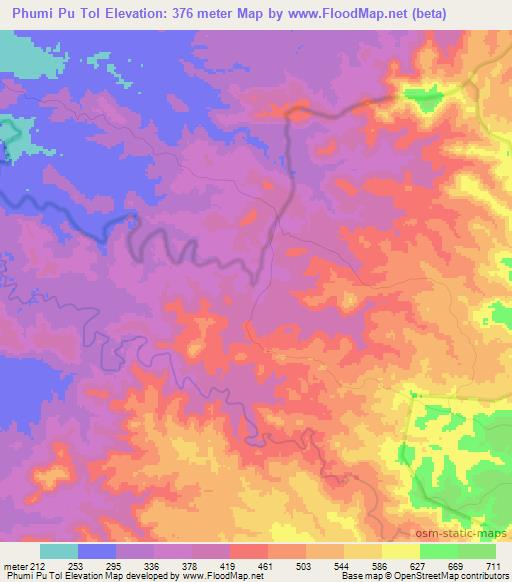 Phumi Pu Tol,Cambodia Elevation Map