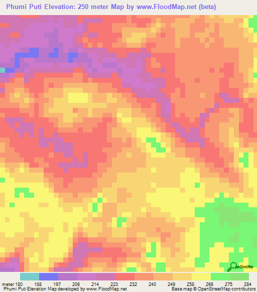 Phumi Puti,Cambodia Elevation Map