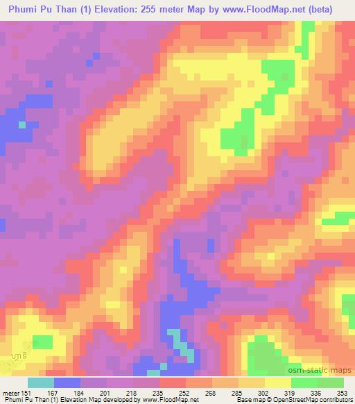 Phumi Pu Than (1),Cambodia Elevation Map