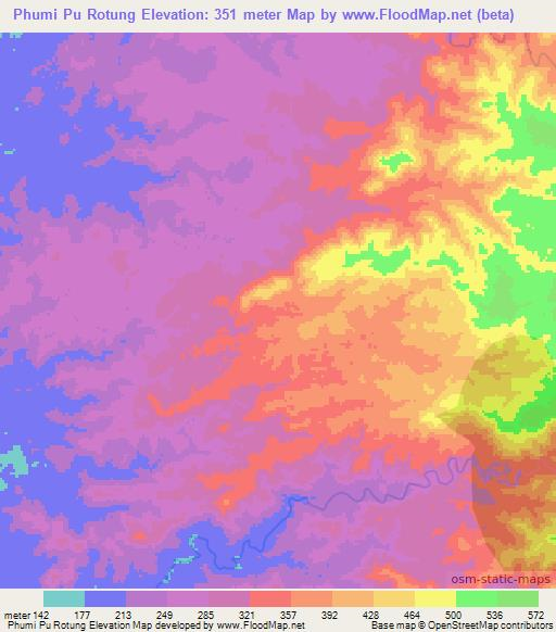 Phumi Pu Rotung,Cambodia Elevation Map