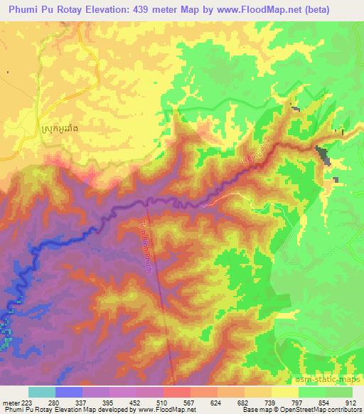 Phumi Pu Rotay,Cambodia Elevation Map