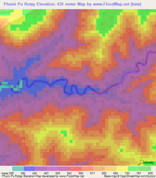 Phumi Pu Rotay,Cambodia Elevation Map