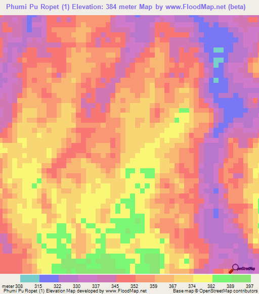 Phumi Pu Ropet (1),Cambodia Elevation Map
