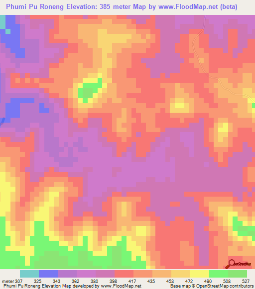Phumi Pu Roneng,Cambodia Elevation Map