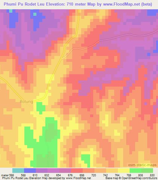 Phumi Pu Rodet Leu,Cambodia Elevation Map