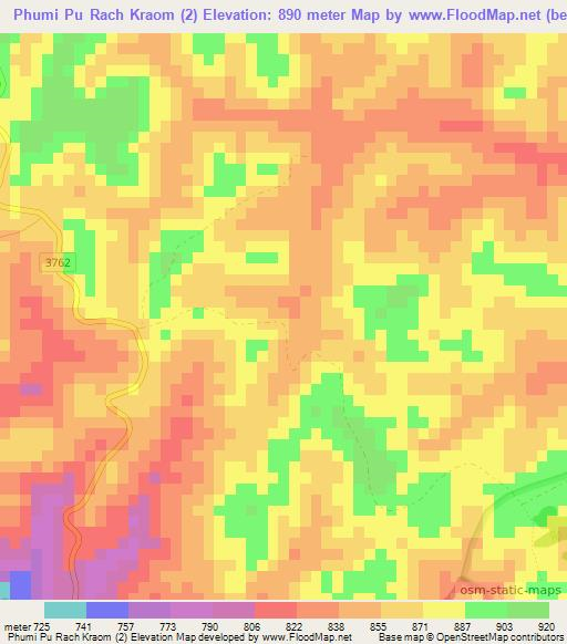 Phumi Pu Rach Kraom (2),Cambodia Elevation Map