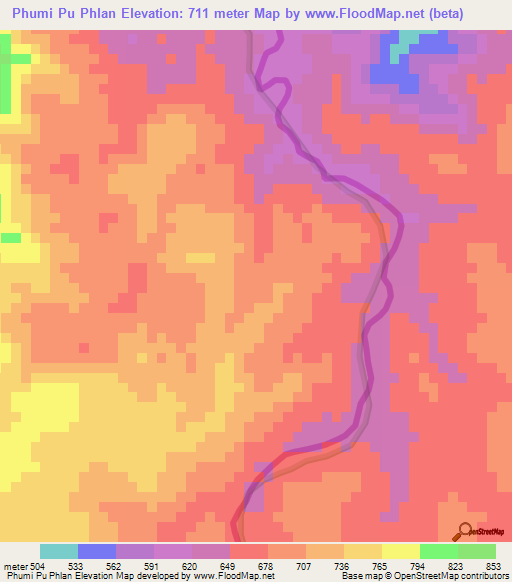 Phumi Pu Phlan,Cambodia Elevation Map