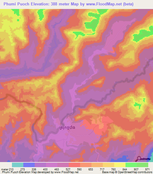 Phumi Puoch,Cambodia Elevation Map