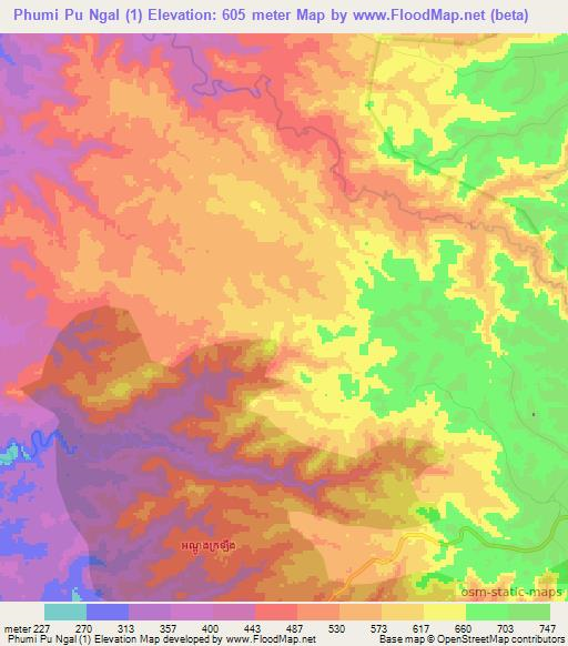 Phumi Pu Ngal (1),Cambodia Elevation Map
