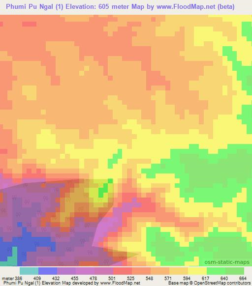Phumi Pu Ngal (1),Cambodia Elevation Map