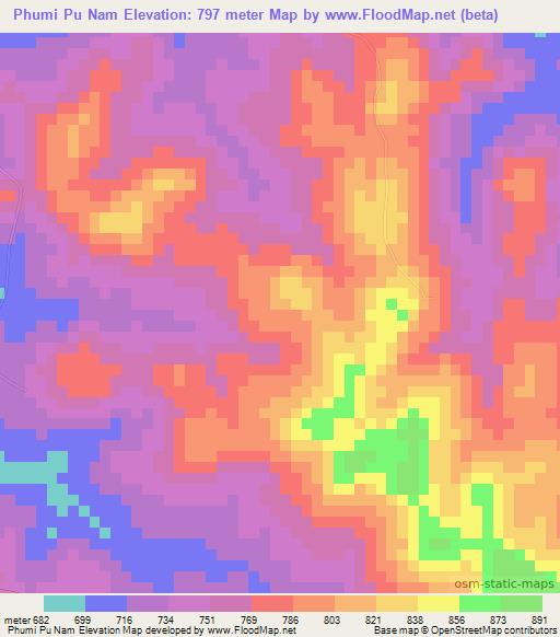 Phumi Pu Nam,Cambodia Elevation Map