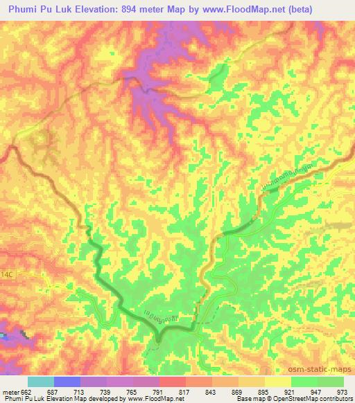 Phumi Pu Luk,Cambodia Elevation Map