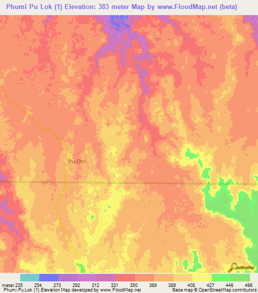 Phumi Pu Lok (1),Cambodia Elevation Map