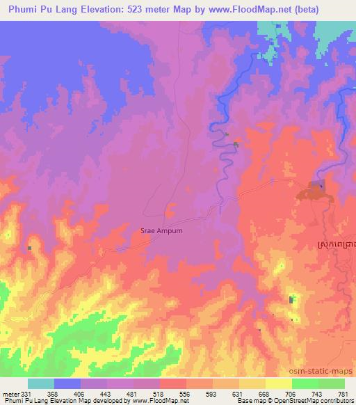 Phumi Pu Lang,Cambodia Elevation Map